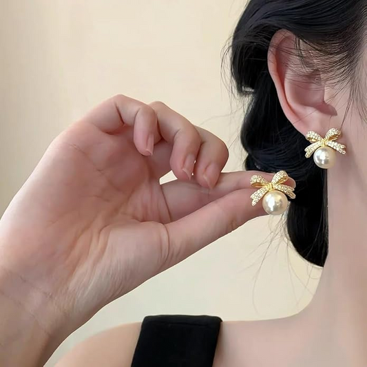Elegant Pearl Bow Stud Earrings
