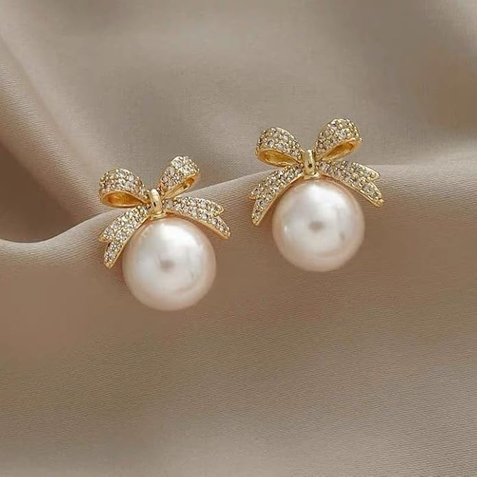 Elegant Pearl Bow Stud Earrings