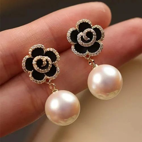 Black Flower Korean Earring