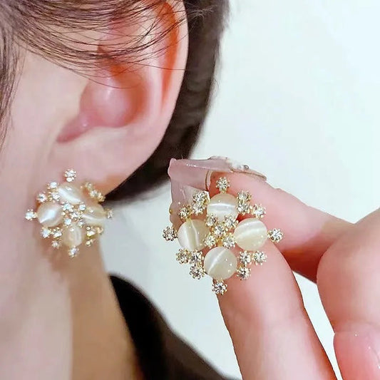 Korean Pearl Blossom Statement Earrings