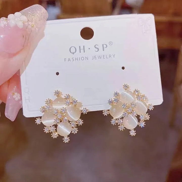 Korean Pearl Blossom Statement Earrings