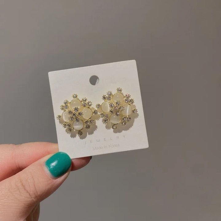 Korean Pearl Blossom Statement Earrings
