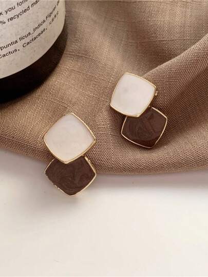 Brown Cream Korean earring