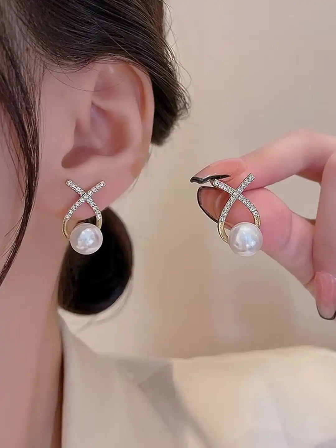 White Pearl Korean Earring