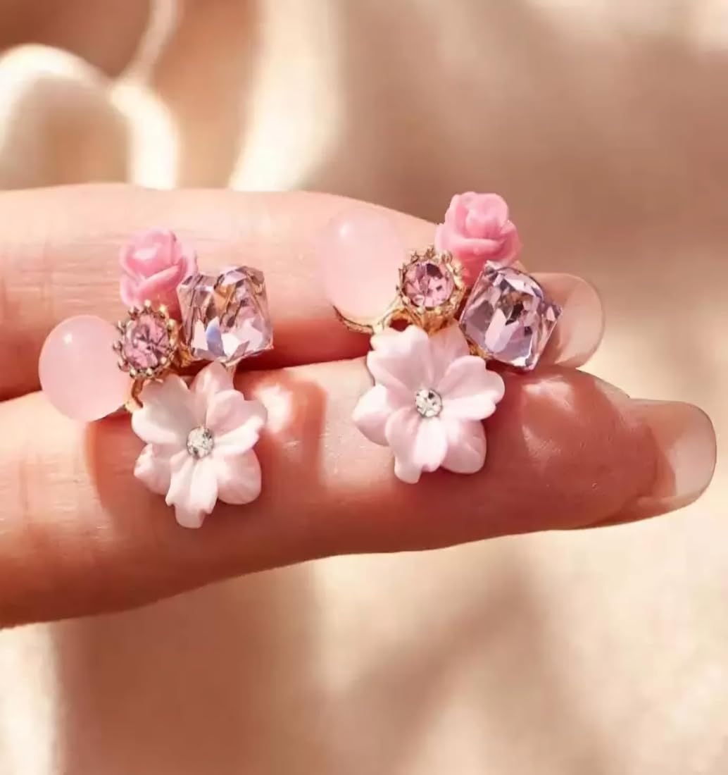 Pink Stone Korean Earring