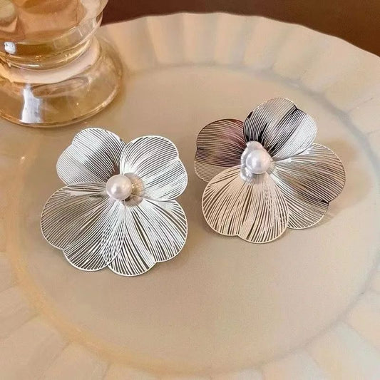 Silver Flower Korean Earring