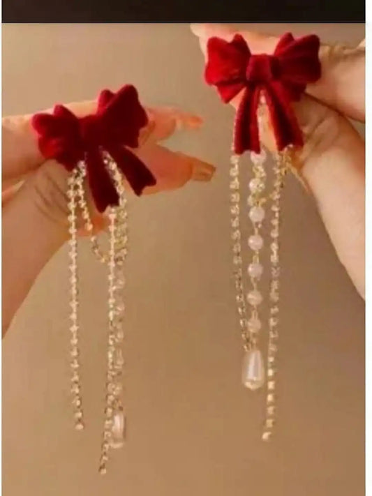 Red Long Korean Earring