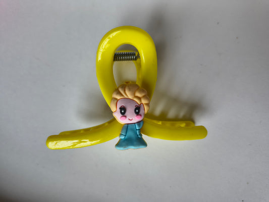 Stylish yellow claw clip with Barbie