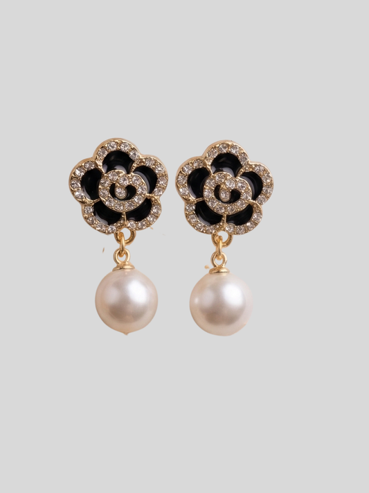 Black Flower Korean Earring