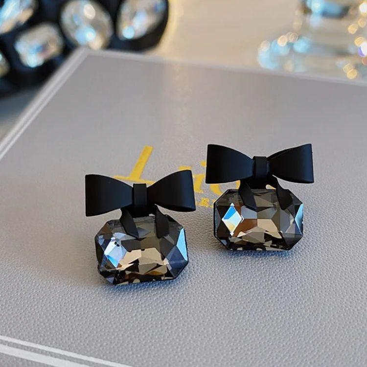 Elegant Black Bow Crystal Earrings