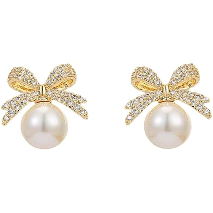 Elegant Pearl Bow Stud Earrings
