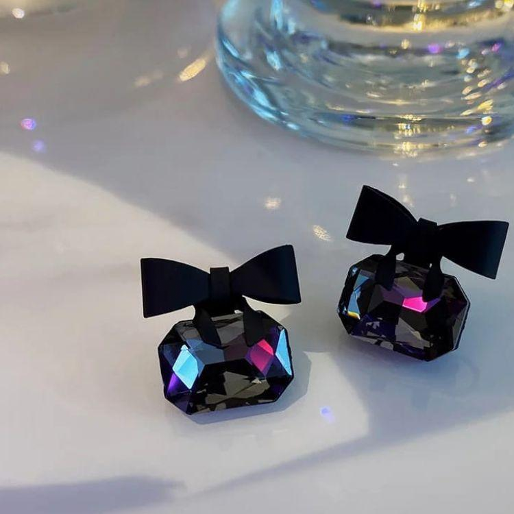 Elegant Black Bow Crystal Earrings