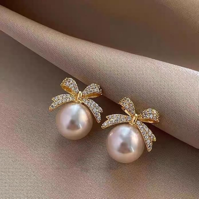 Elegant Pearl Bow Stud Earrings