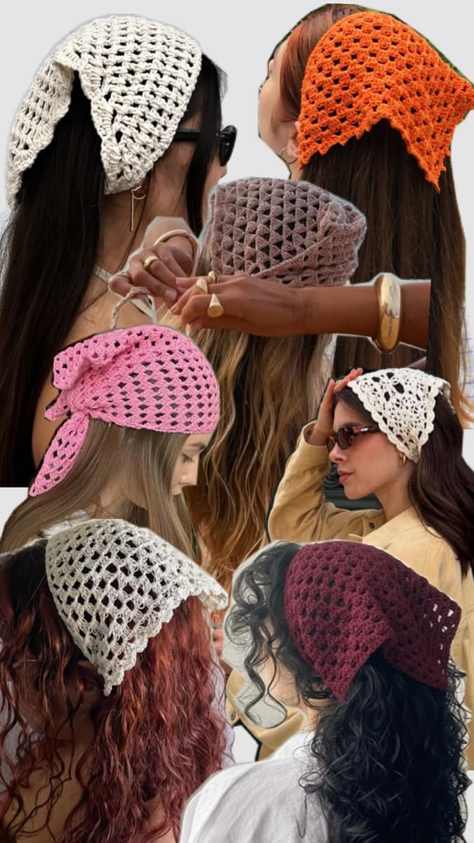 Crochet Triangle Hair Scarfs for Women
