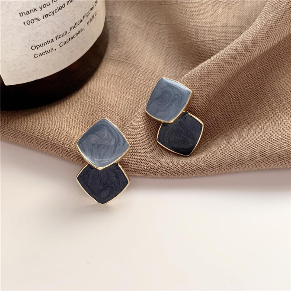 Blue Square Korean Earring
