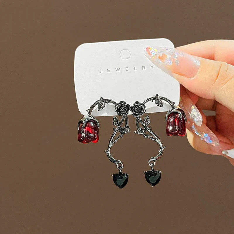 Witchy Rose & Heart Earrings